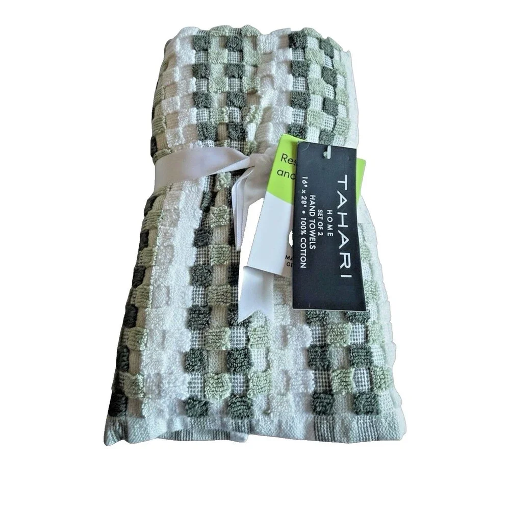 Tarhari 8 Piece Towel Set Tiles Squares Green White 2 Bath 2 Hand 4 Washcloths